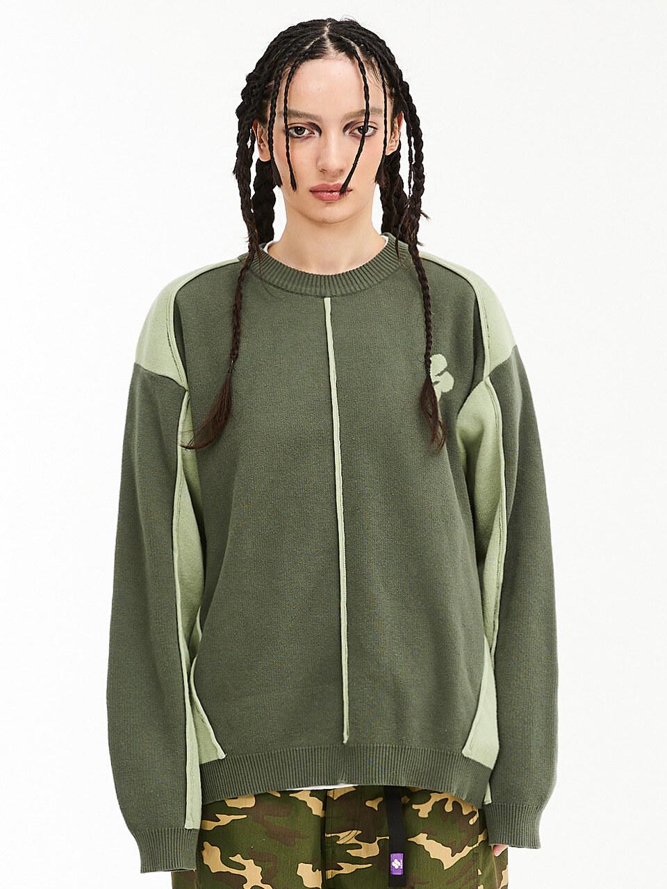 HOODHOOD Piping Line Racing Cotton Sweater [Khaki]