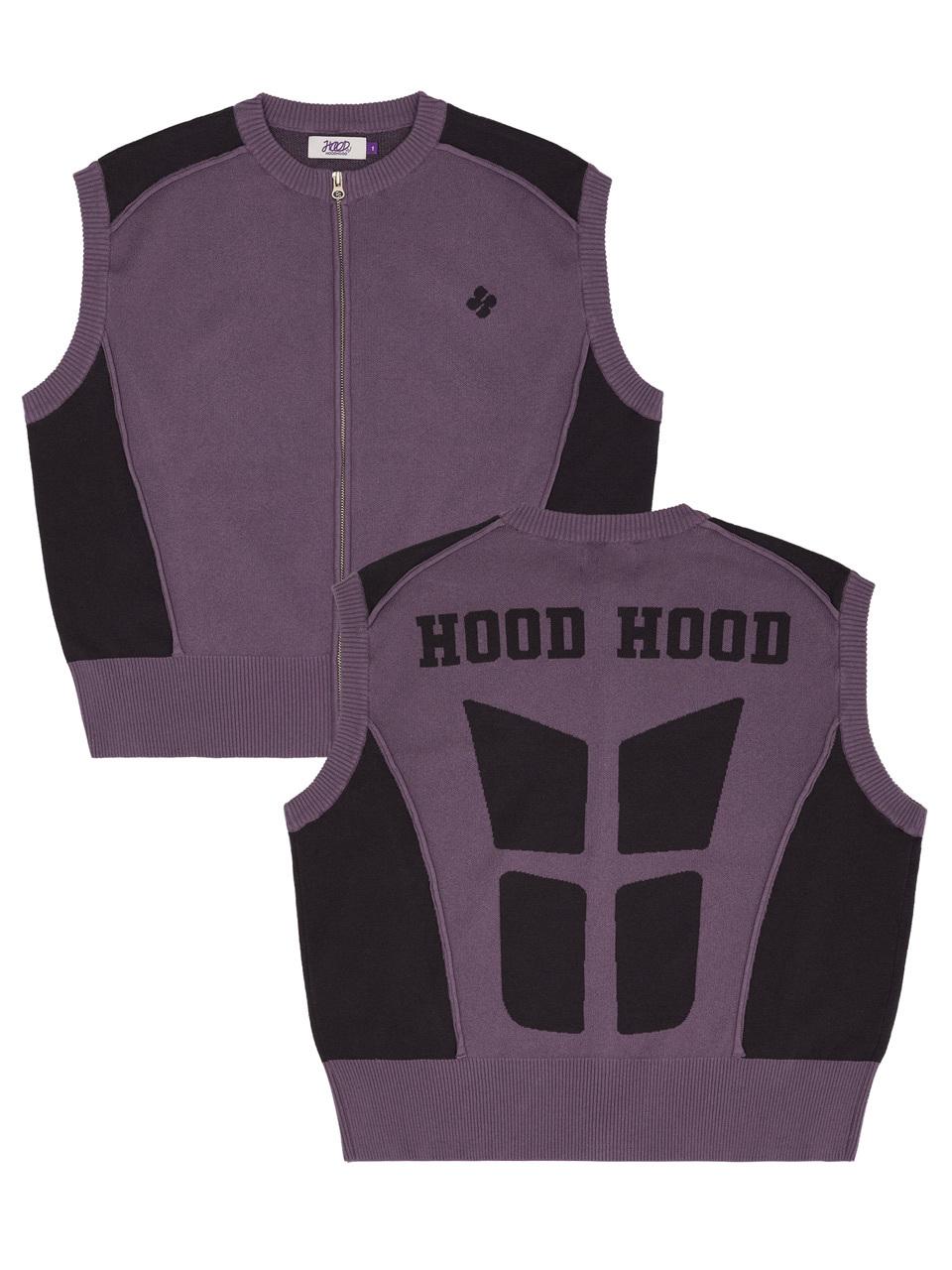HOODHOOD Racing Knit Two-way Zip-up Vest [Purple]