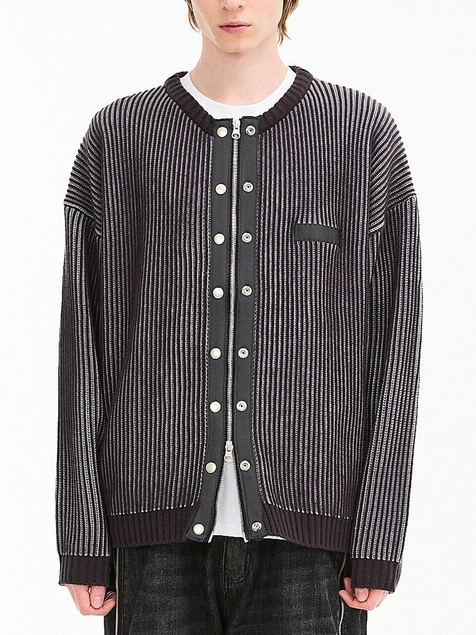 HOODHOOD Two-tone Ribbed Taping Zip-up Cardigan [Black]