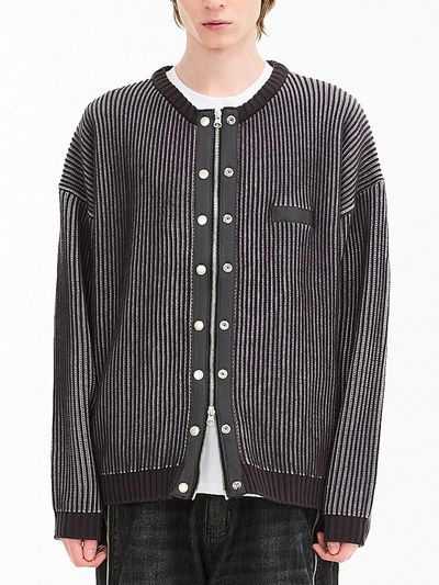 HOODHOOD Two-tone Ribbed Taping Zip-up Cardigan [Black]