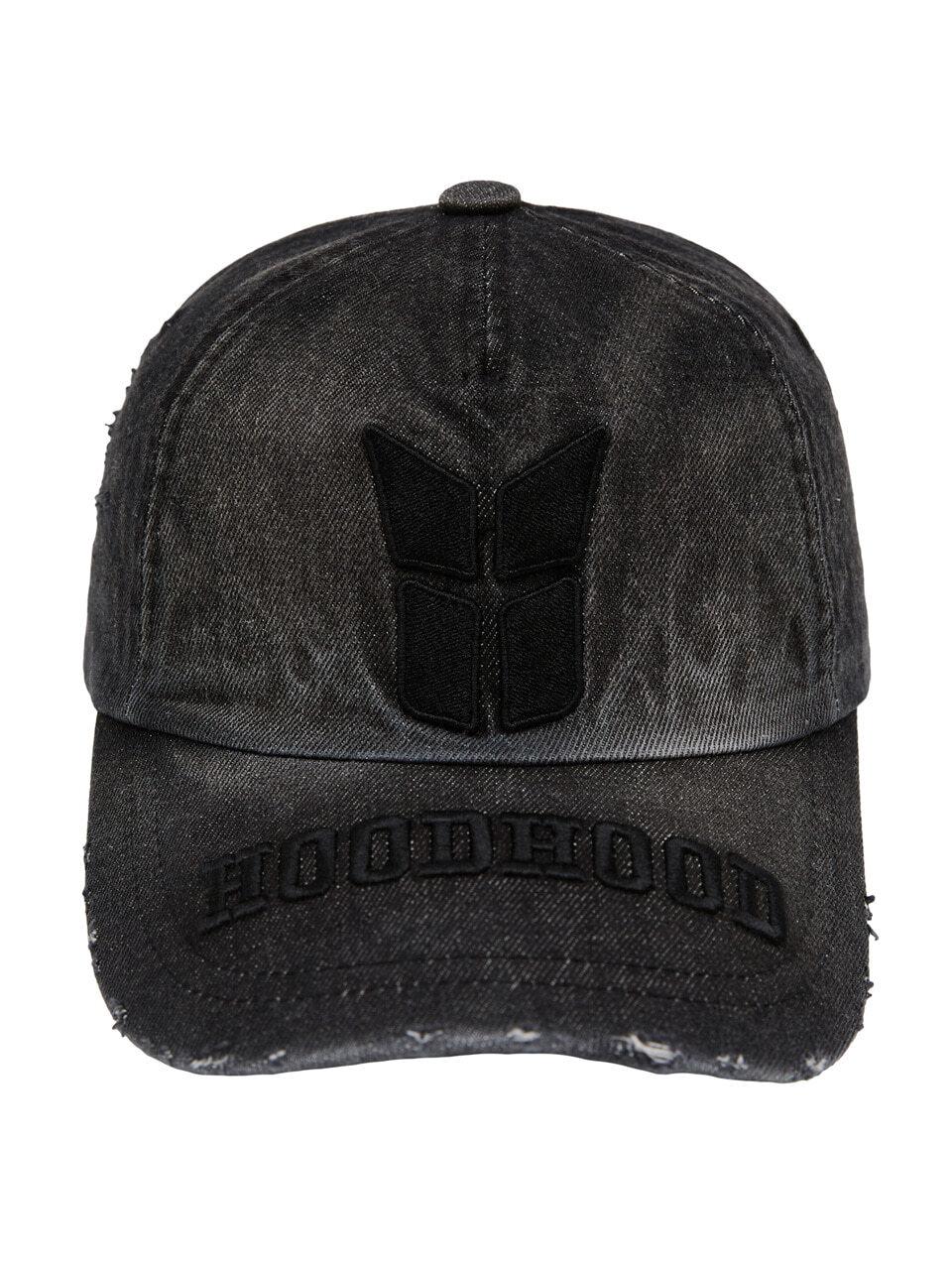HOODHOOD Washed Destroyed Vintage Denim Cap [Black]