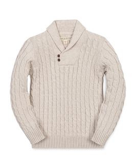 Hope & Henry Hope & Henry Boys' Organic Shawl Collar Cable Sweater with Elbow Patches
