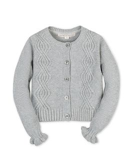 Hope & Henry Hope & Henry Girls' Organic Cropped Ruffle Cuff Cable Sweater Cardigan