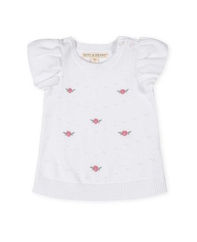Hope & Henry Hope & Henry Girls' Organic Ruffle Sleeve Pointelle Sweater