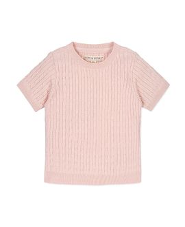 Hope & Henry Hope & Henry Girls' Organic Short Sleeve Cable Sweater