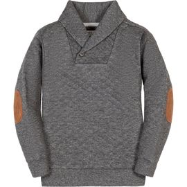 Hope & Henry Hope & Henry Kids' Long Sleeve Quilted Shawl Collar Sweatshirt with Elbow Patches