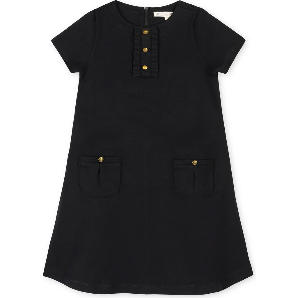 Hope & Henry Hope & Henry Kids' Ponte A-Line Ruffle Placket Dress