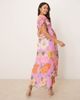 Hope & Ivy Maternity Hope & Ivy Maternity frill sleeve maxi wrap dress with tie waist in blue print-pink - 3
