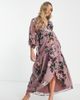 Hope & Ivy Maternity Hope & Ivy Maternity lace trim wrap maxi dress in mink floral-Purple - 1