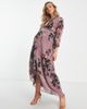 Hope & Ivy Maternity Hope & Ivy Maternity lace trim wrap maxi dress in mink floral-Purple - 3