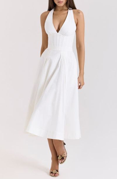 HOUSE OF CB HOUSE OF CB Allena Halter Stretch Cotton Midi Dress