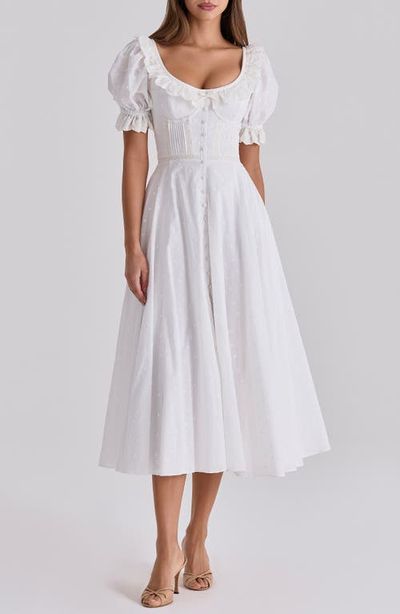 House Of Cb Bella Puff Sleeve Broderie Anglaise Cotton Midi Dress