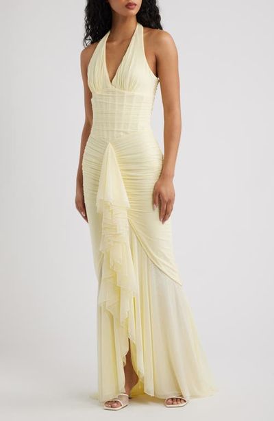 HOUSE OF CB HOUSE OF CB Carmine Ruched Mesh Halter Dress