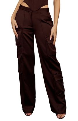 HOUSE OF CB HOUSE OF CB Daria Seamed Satin Cargo Trousers
