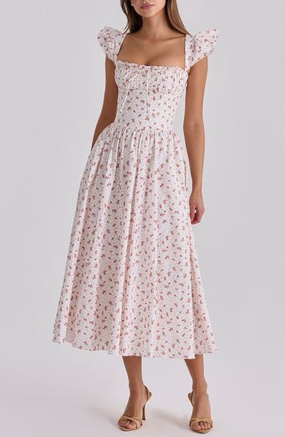 HOUSE OF CB HOUSE OF CB Livia Ditsy Floral Print Stretch Cotton Midi Dress