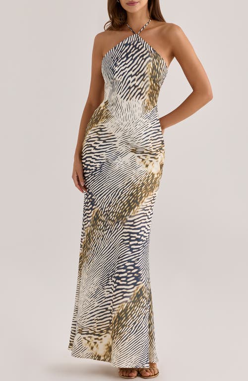 HOUSE OF CB HOUSE OF CB Luna Animal Print Satin Halter Gown 