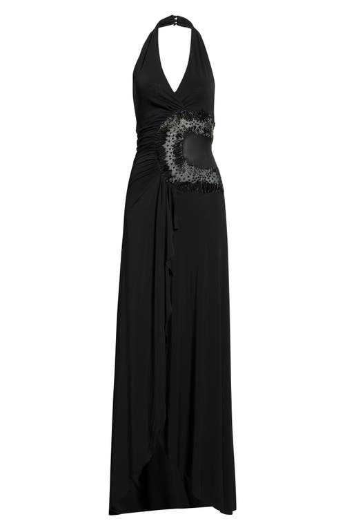 HOUSE OF CB HOUSE OF CB Natalina Beaded Cutout Halter Jersey Gown