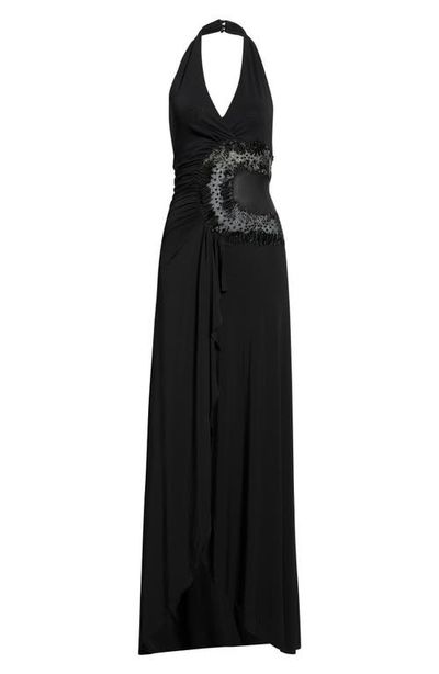 HOUSE OF CB HOUSE OF CB Natalina Beaded Cutout Halter Jersey Gown