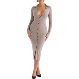 HOUSE OF CB HOUSE OF CB Yvette Long Sleeve Button-Up Sweater Dress