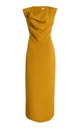 knee length dresses for ladies Mac Duggal Crepe Strapless Twist Top Fitted Midi Dress main image 1