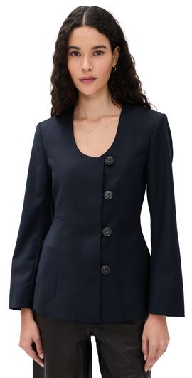 House of Dagmar House of Dagmar SB Collarless Blazer Dark Navy