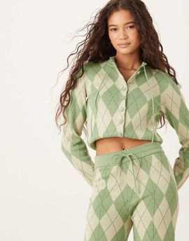 House of Sunny House of Sunny Argyle lounge cardigan in matcha green - part of a set-Red