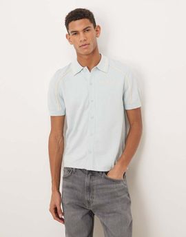 House of Sunny House of Sunny button down knit polo in sky blue-Black