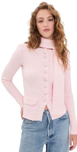 House of Sunny House of Sunny Classic Rib Knit Cardigan Pale Pink