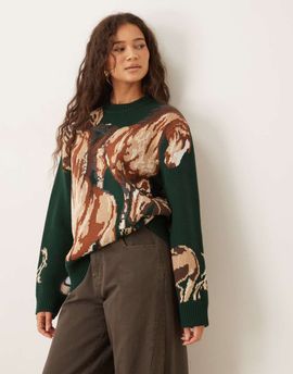 House of Sunny House of Sunny classic wild horses sweater in emerald green-Navy