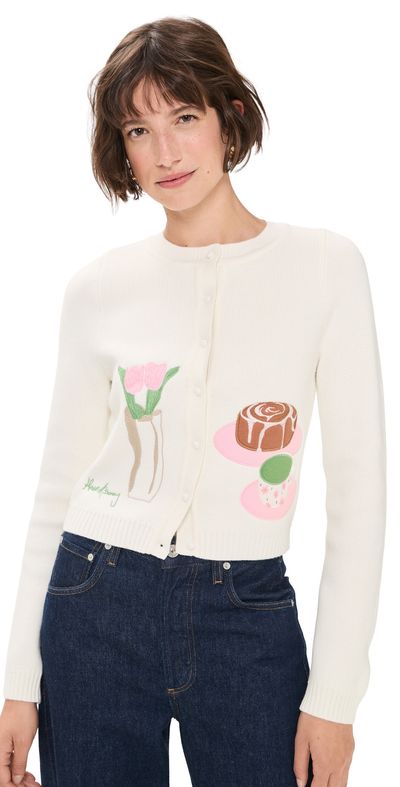 House of Sunny House of Sunny Collarless Picture Knit Cardigan Ivory