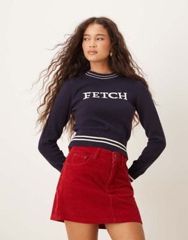 House of Sunny House of Sunny fetch crew neck cropped sweater in navy