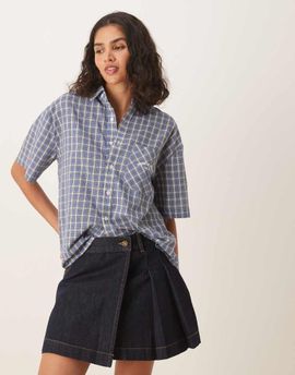 House of Sunny House of Sunny grandad check button through shirt in multi