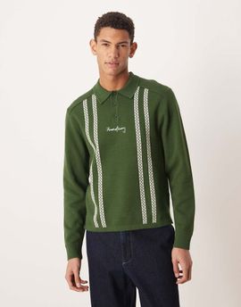 House of Sunny House of Sunny knit striped long sleeve rugby shirt in emerald-Green