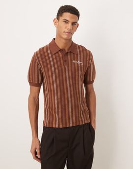 House of Sunny House of Sunny knit striped polo in brown-White