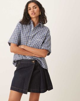 House of Sunny House of Sunny pleated denim mini skirt in indigo-Navy