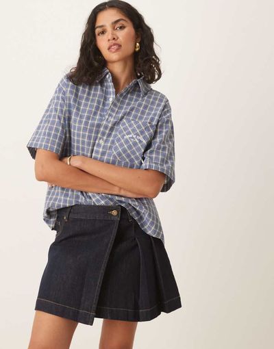 House of Sunny House of Sunny pleated denim mini skirt in indigo-Navy