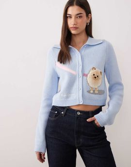 House of Sunny House of Sunny pom pom tripper dog cardigan in sky blue