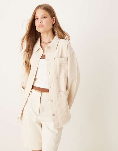 House of Sunny House of Sunny take a trip stitch long sleeve western shirt in oat wash-White