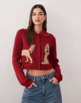 House of Sunny House of Sunny the lady tripper dog cardigan in ruby red
