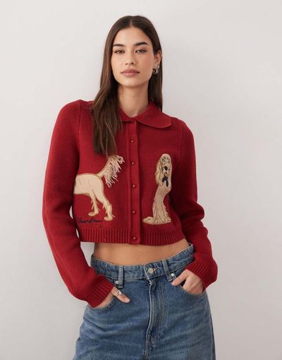 House of Sunny House of Sunny the lady tripper dog cardigan in ruby red