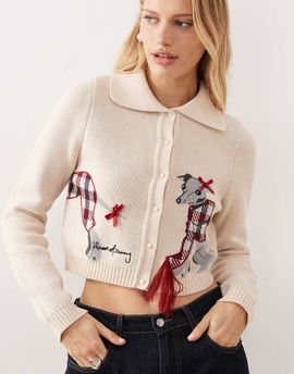 House of Sunny House of Sunny whippet tripper classic knit cardigan in off white