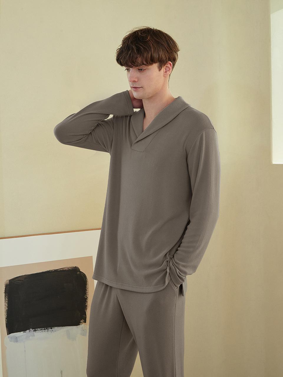 HUBBISH Cozy Men's Shawl Pajama Set [Taupe]