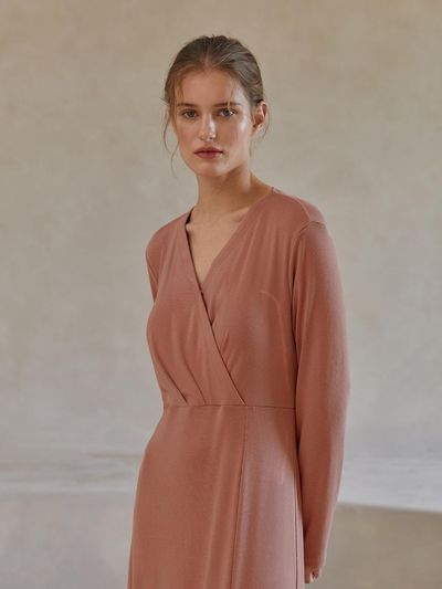 HUBBISH Cozy Wrap Slit Dress [Pink Rose]