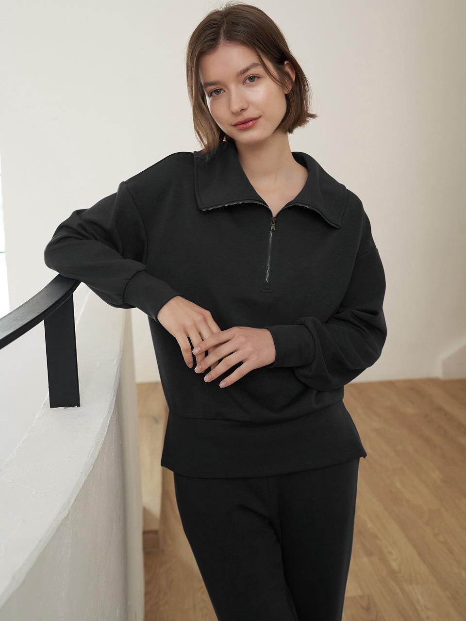 HUBBISH Extension Half Zip-up Set Sweatshirt [Black]