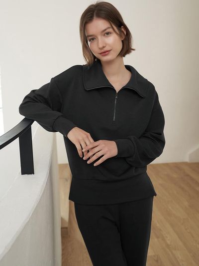 HUBBISH Extension Half Zip-up Set Sweatshirt [Black]