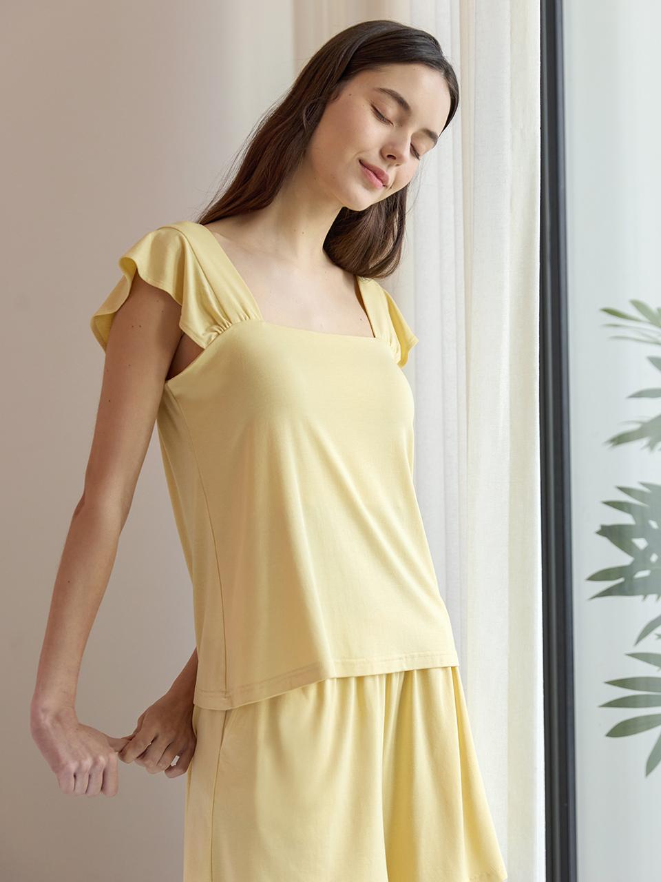 HUBBISH Frill Sleeve Sleepwear Set [Yellow]