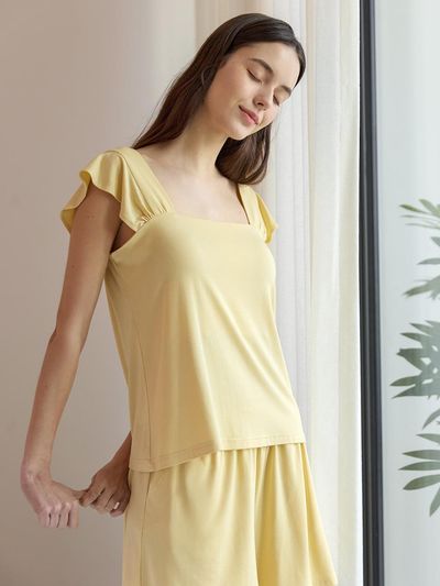 HUBBISH Frill Sleeve Sleepwear Set [Yellow]