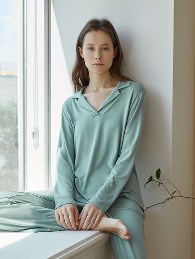 HUBBISH Loose Pajama Set Tops [Ash Green]