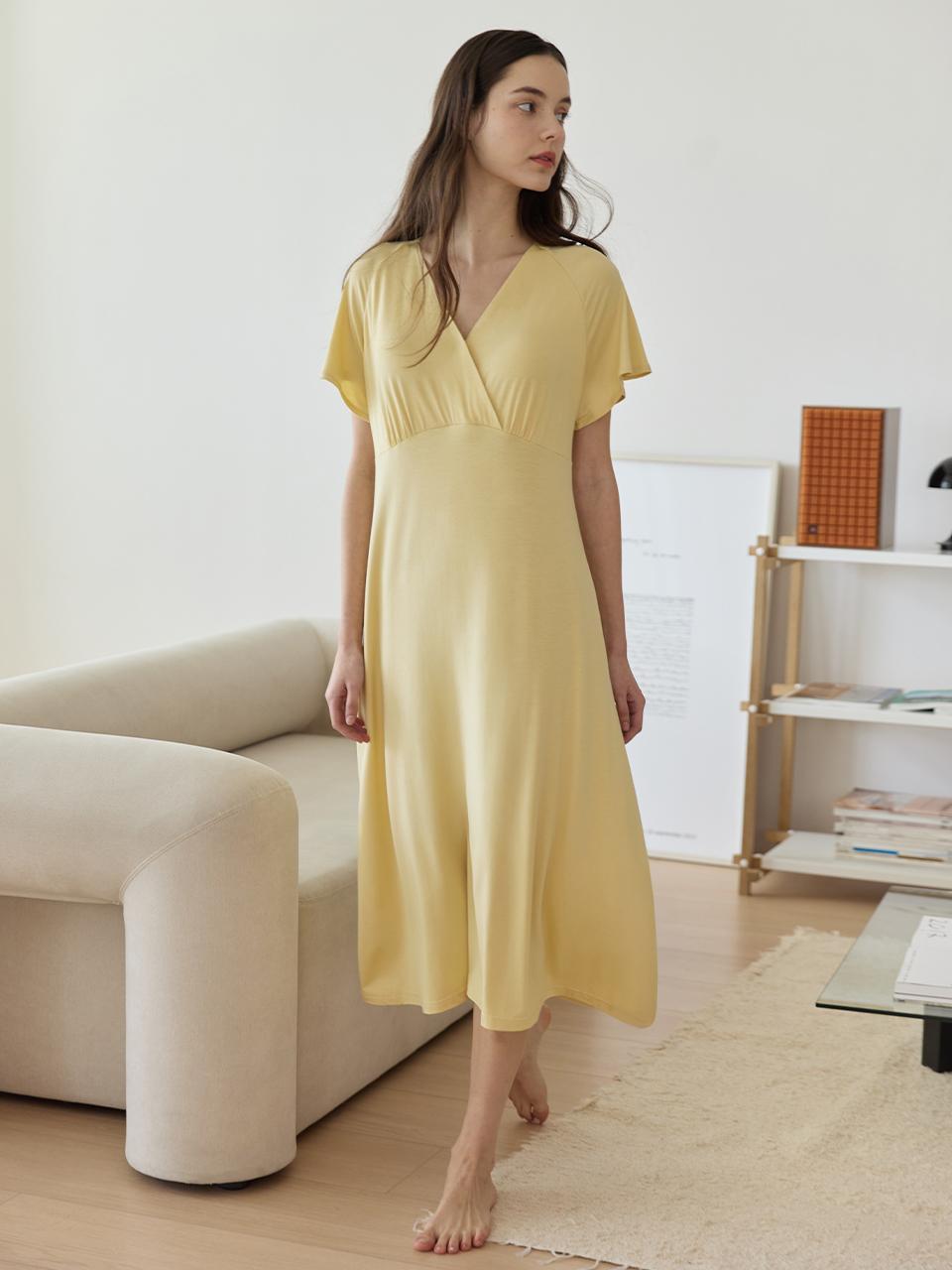 HUBBISH Wrap Flare Dress [Yellow]