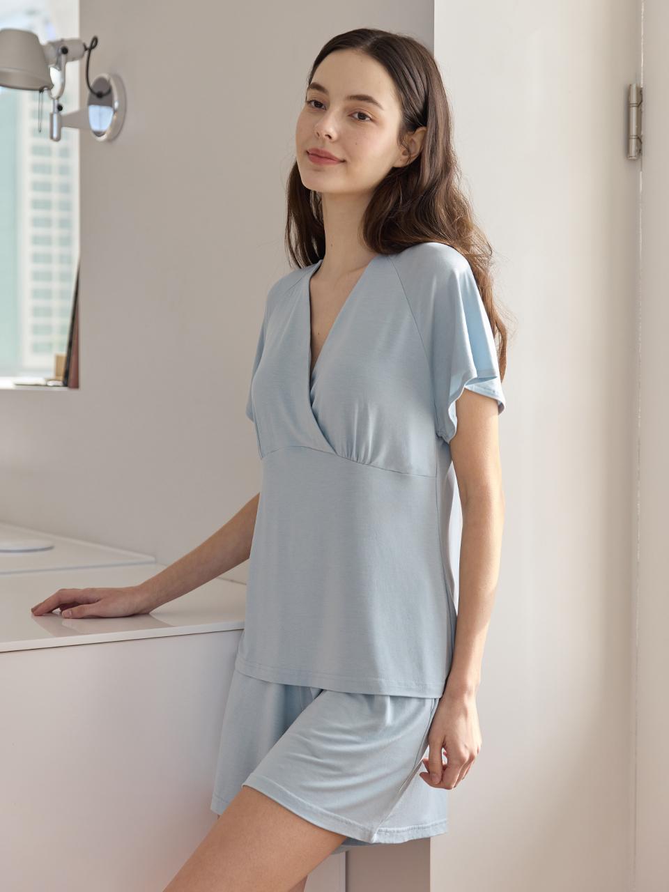 HUBBISH Wrap Flare Sleepwear Set [Blue]